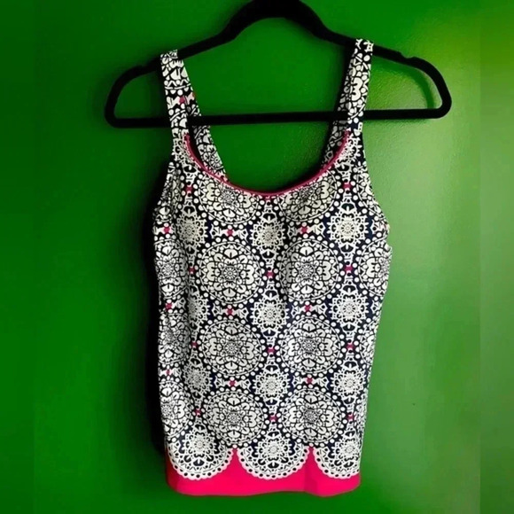 Lands' End Other - Lands End Tankini Top Swim Wear Suit Size 6 6L Long Black White Pink EUC
